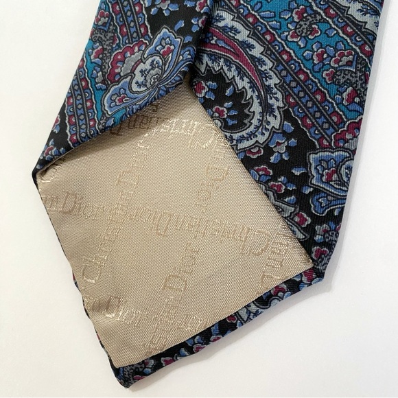 CHRISTIAN DIOR BLUE NAVY PAISLEY PRINT NECK TIE - Picture 5 of 6